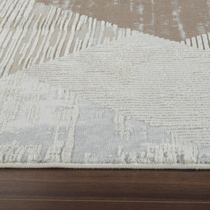 7' X 10' Beige and Brown Abstract Distressed Area Rug-3