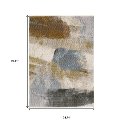 7' X 10' Beige And Rust Abstract Distressed Area Rug With Fringe-2