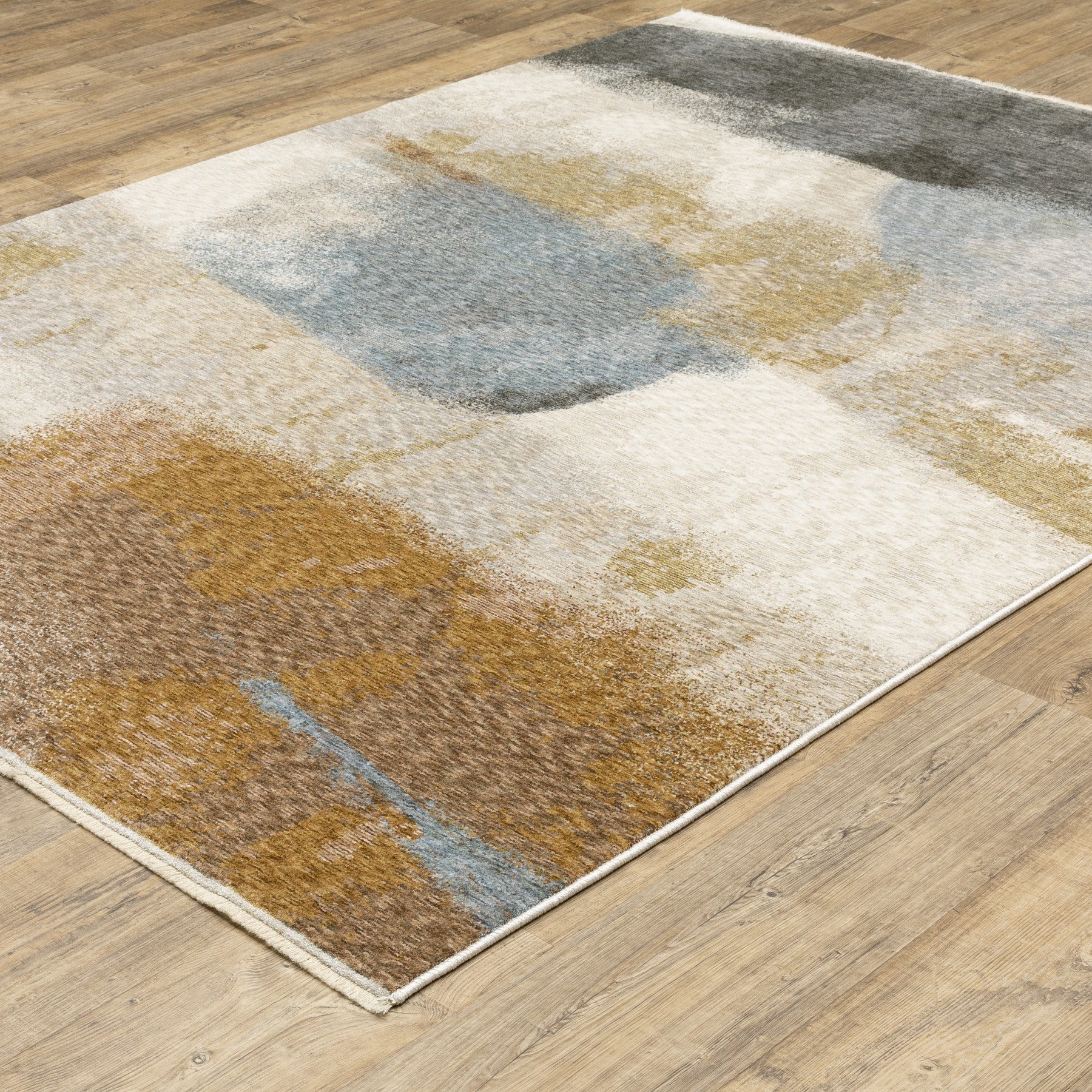 7' X 10' Beige And Rust Abstract Distressed Area Rug With Fringe-6