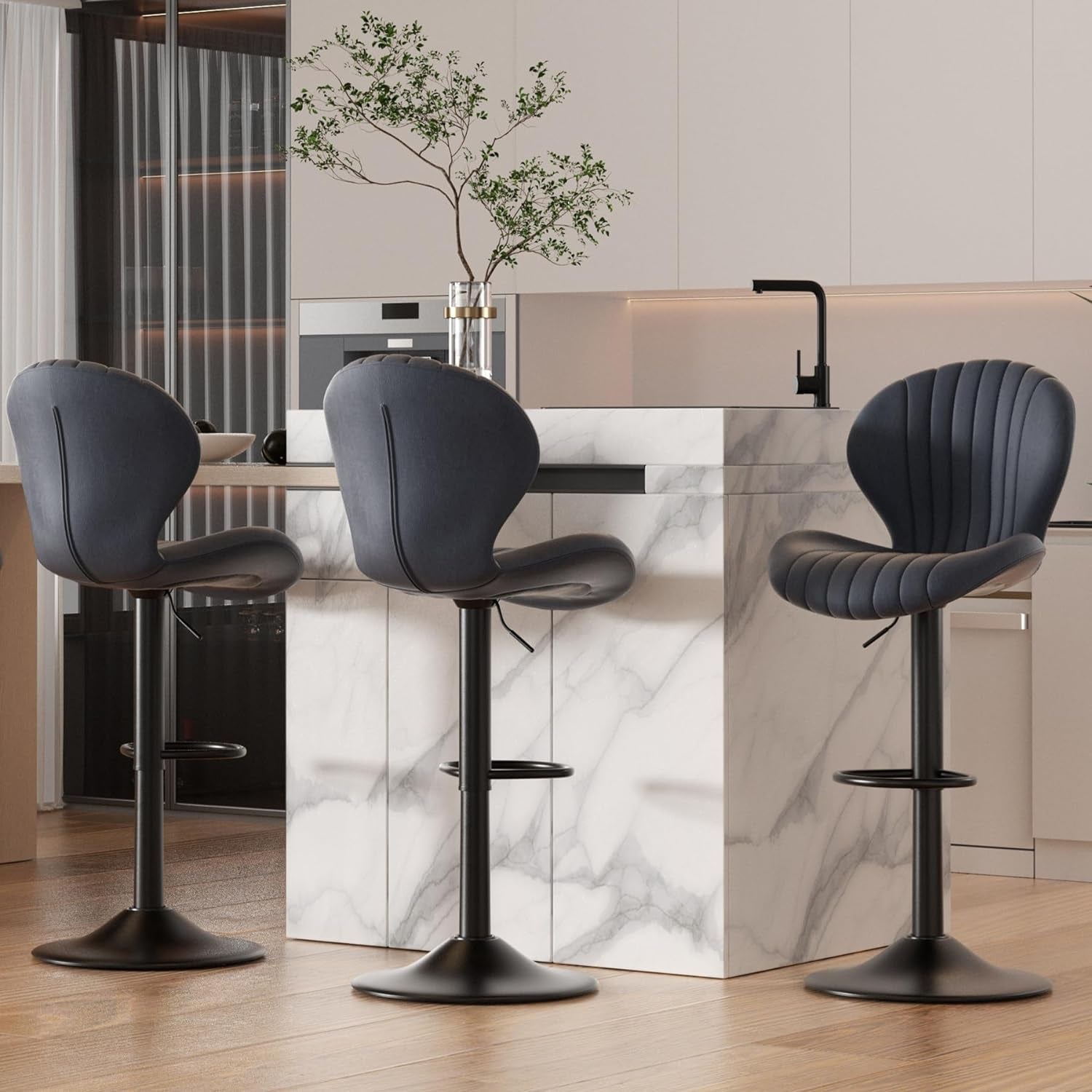 Bar Stools Set of 3 Modern Swivel Bar Chairs, Barstools Counter Height with High Backrest, Easy 3-5 Minute Assembly for Bar, Kitchen, Dining Room Dark Grey-0