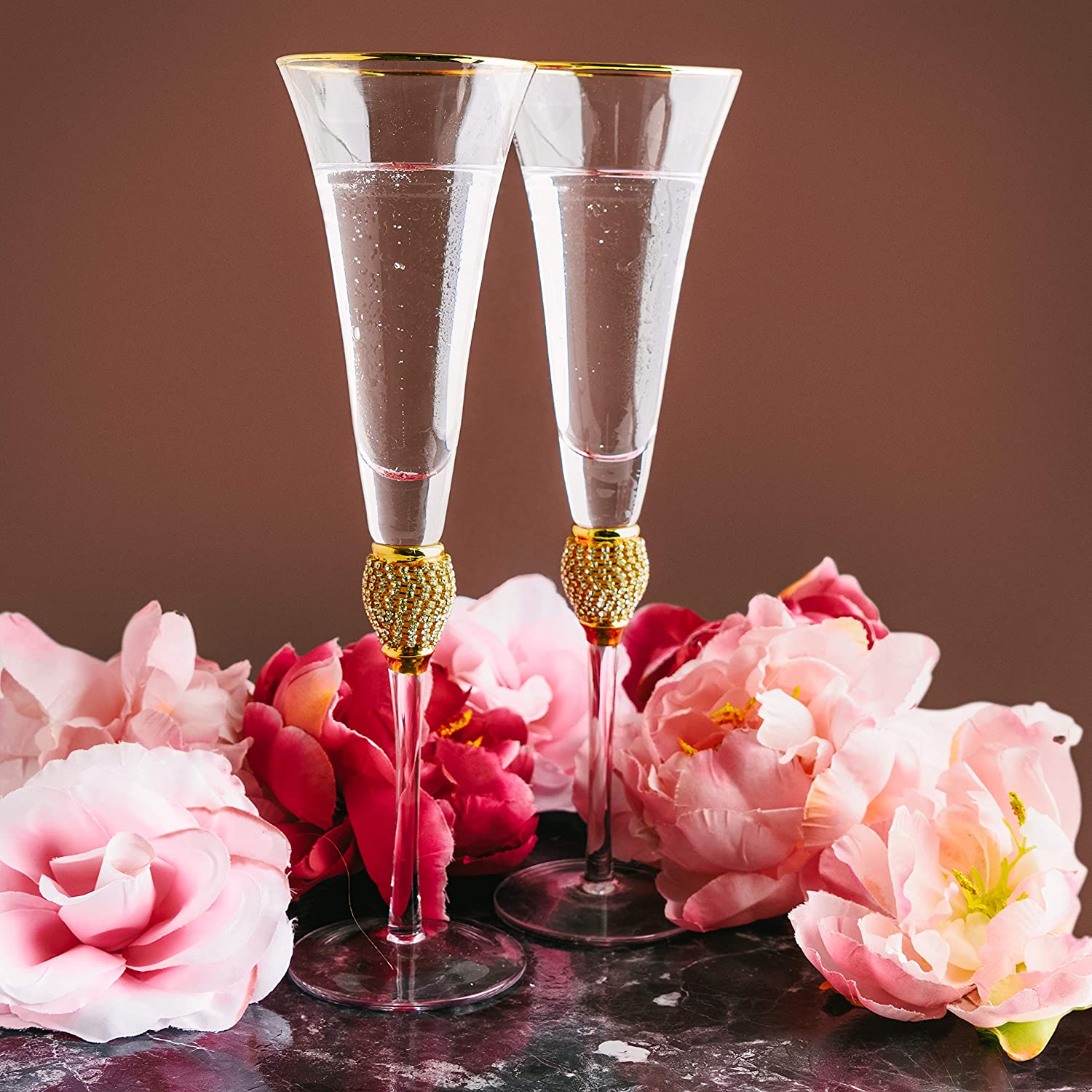 The Wine Savant Diamond Champagne Flutes Set of 2 Glasses, Dimond Rhinestone Studded Long Stem, 7oz, Premium Designed Champagne Glasses for Spirits and Wine, Gift Boxed-3
