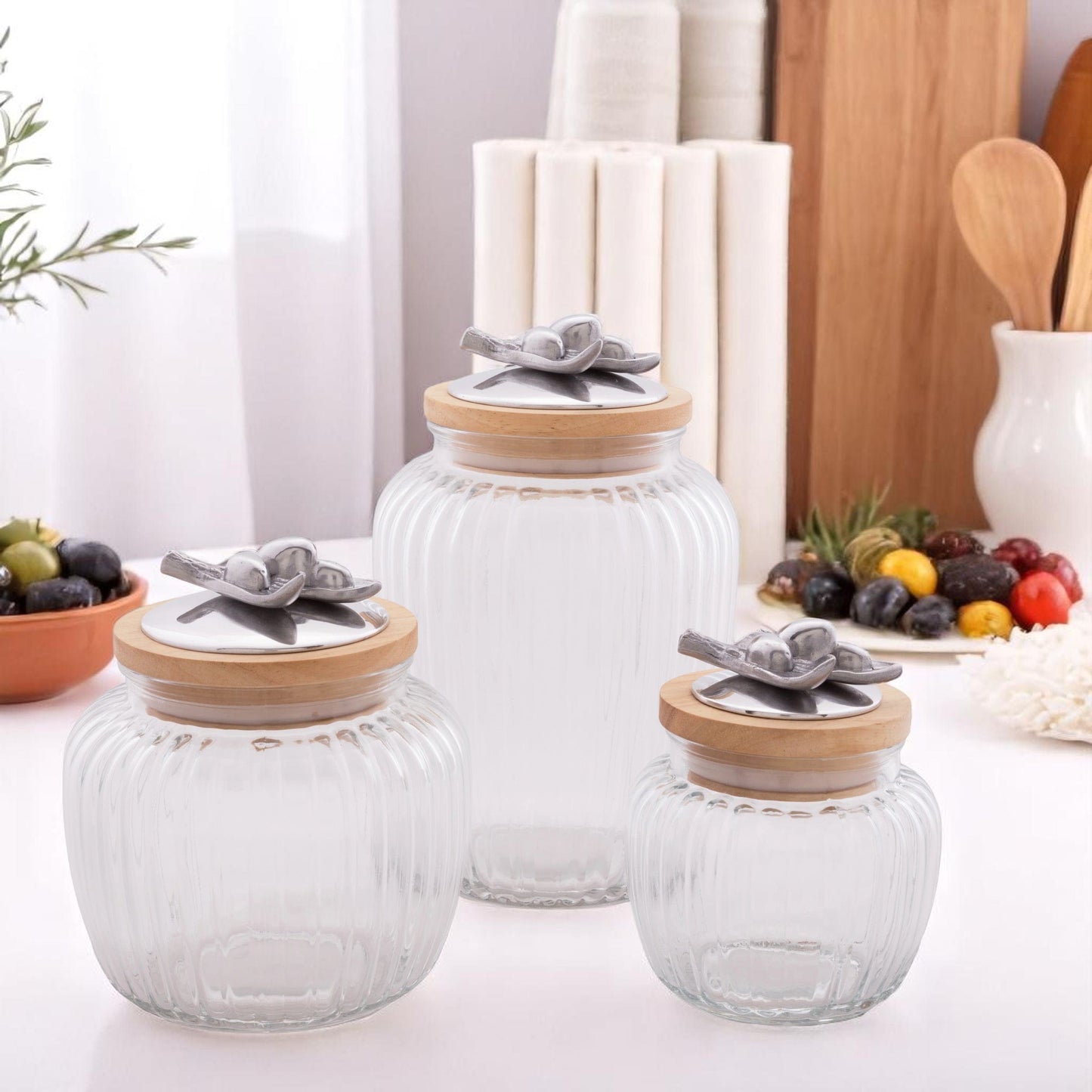 Olive Knob Glass Canisters