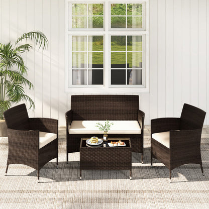 4 Pieces Comfortable Mix Brown Outdoor Rattan Sofa Set with Glass Coffee Table-1