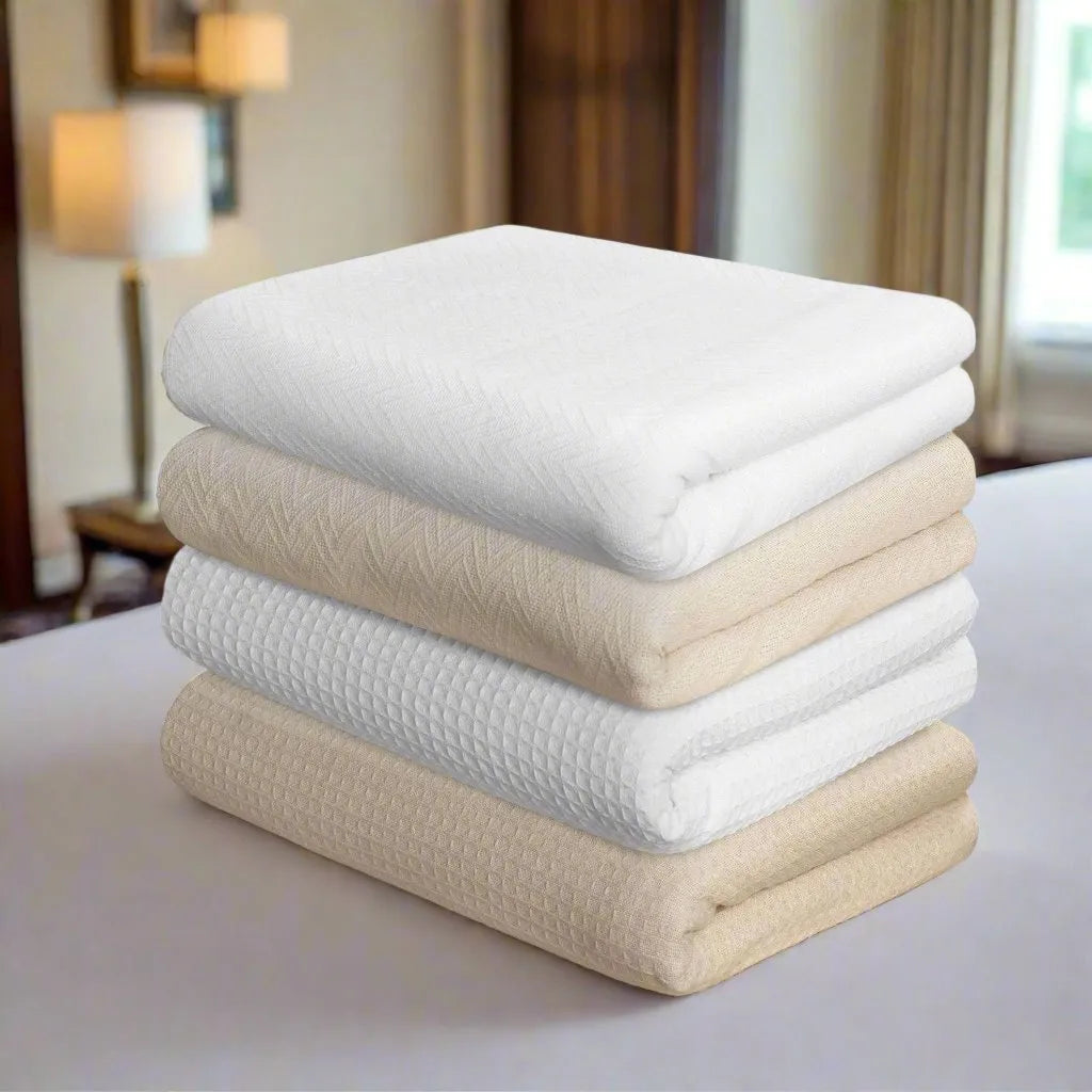 Herringbone & Honeycomb Weave Cotton Thermal Blanket 2 PK-0